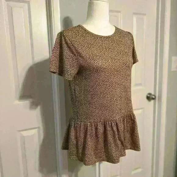 gaze Tops - Gaze Leopard Print Peplum Blouse Size Small